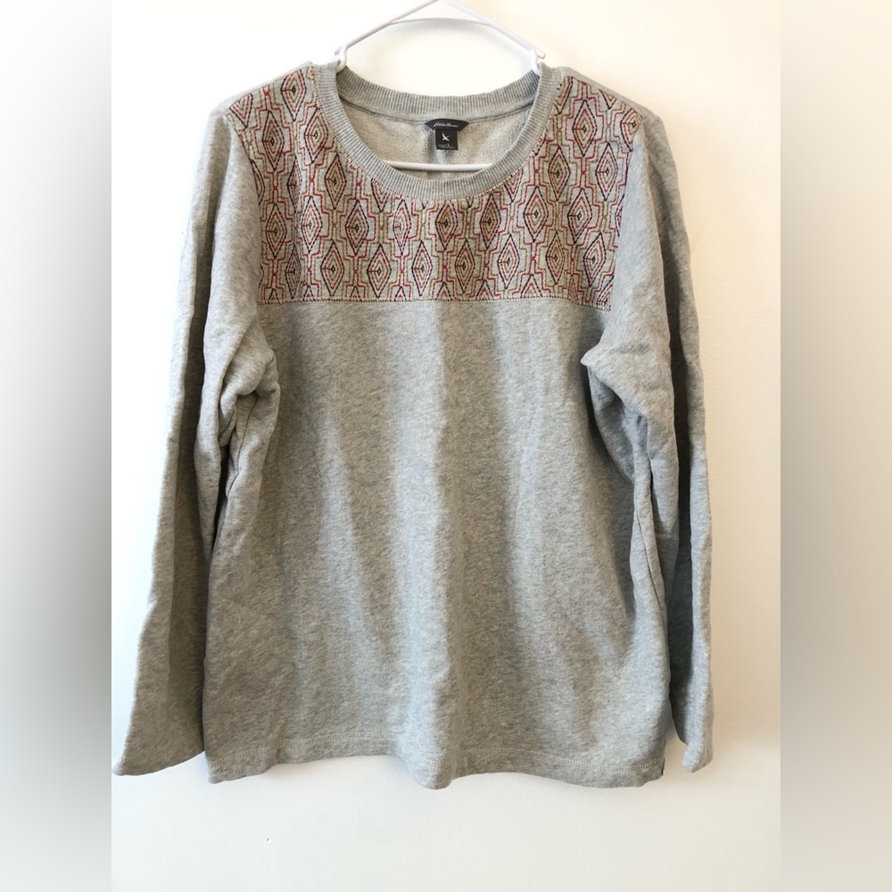 Eddie Bauer Stitch Detail Holiday Sweater Fall Embroidery Sweat Shirt Size L